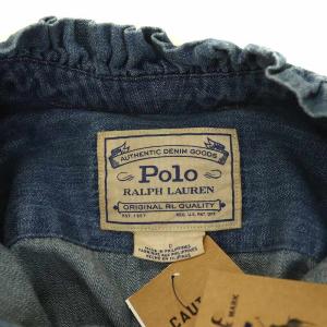 POLO RALPH LAUREN デニムシャツ ブラウス 長袖 フリル リボン 0 XS インディゴ