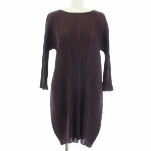 イッセイミヤケ ワンピース プリーツ ひざ丈 長袖 2 M パープル