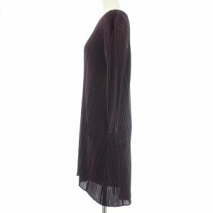 PLEATS PLEASE ISSEY MIYAKE イッセイミヤケ ワンピース プリーツ ひざ丈 長袖 2 M パープル