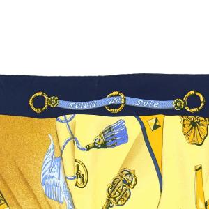 HERMES カレ90 soleil de soie スカーフ 紺 黄色
