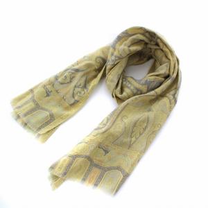 ストール マフラー ペイズリー柄 フリンジ ウール シルク混 ベージュ