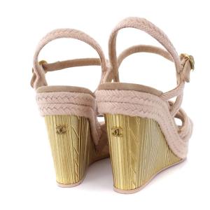 CHANEL 13C ココマーク サンダル ウェッジソール 23.5cm ピンクベージュ