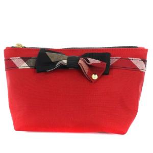 マルチポーチ ナイロン リボン チェック レッド