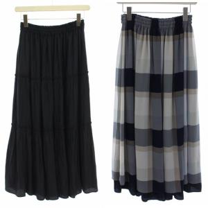 BLUE LABEL CRESTBRIDGE スカート ロング リバーシブル フレア チェック 36 S ネイビー グレー ベージュ タグ付き
