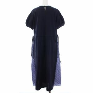 BLUE LABEL CRESTBRIDGE サイドリボンチェック切替ロングワンピース 36 ネイビー