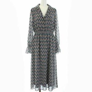 Diagram GRACE CONTINENTAL 19AW ワンピース ロング 長袖 シアー ギター柄 総柄 36 S ネイビー