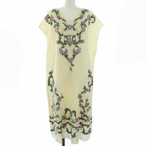 20AW ワンピース ノースリーブ フローラル 刺繍 ミモレ丈 36 アイボリー