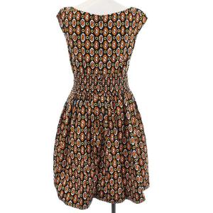 PRADA 14SS ノースリーブ ワンピース ひざ丈 総柄 シャーリング 36 マルチカラー