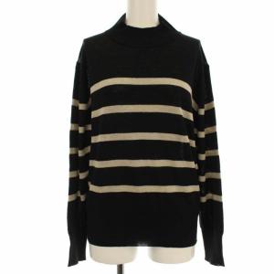 19AW ニット カットソー 長袖 リネン ハイネック ボーダー 2 M ブラック アイボリー