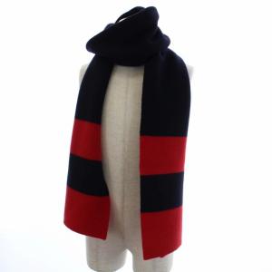 J&M DAVIDSON ボーダー マフラー ストール ウール レッド ダークネイビー