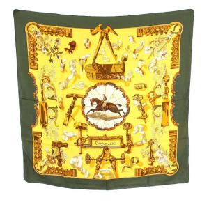 カレ90 Cogeaux スカーフ 馬具 シルク 緑黄