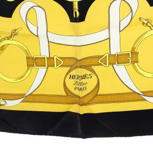 HERMES カレ90 Eperon d’or 黄金の拍車 スカーフ シルク ブラック イエロー ベージュ