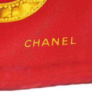 CHANEL スカーフ 大判 ココマーク チェーン柄 絹 シルク 赤 ゴールド 紺
