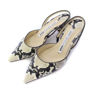 JIMMY CHOO KAIA ミュール パイソン型押し ポインテッドトゥ  37 \n 24.0cm ベージュ ブラック