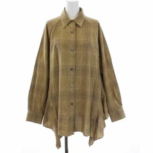 20SS バックフローウィングフリルシャツ ブラウス 長袖 チェック リネン混 1 ベージュ