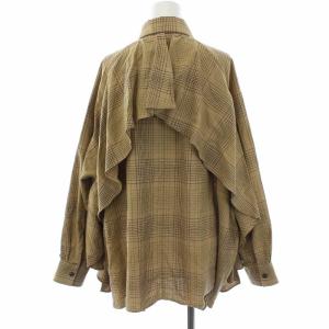 CLANE 20SS バックフローウィングフリルシャツ ブラウス 長袖 チェック リネン混 1 ベージュ