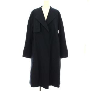 18SS ノーカラーコート ロング コート コットン 38 ネイビー