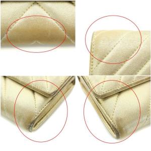 CHANEL 20番台 長財布 小銭入れ 二つ折り Vステッチ ココマーク メタリックレザー ベージュ ゴールド