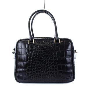 ANYA HINDMARCH カーカー ボストンバッグ クロコ型押し レザー ブラック