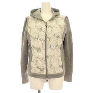 近年モデル パーカー スウェット 花柄 レース 裏起毛 ジップアップ 38 M グレー