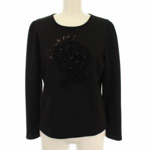 近年モデル カットソー ロゴ スパンコール チュール 長袖 38 ブラック