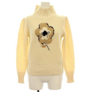 近年モデル ニット ハイネック 花柄 フラワー リブ セーター 38 M アイボリー オフホワイト