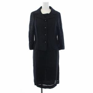 セットアップ テーラードジャケット シングル ワンピース ひざ丈 ノースリーブ 38 ブラック