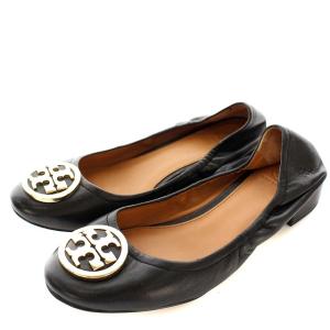 TORY BURCH バレエシューズ フラットシューズ パンプス レザー ロゴプレート 7.5 24.5cm ブラック