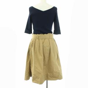 BLUE LABEL CRESTBRIDGE 19SS ワンピース ニット 切替 五分袖 ひざ丈 38 ネイビー ベージュ