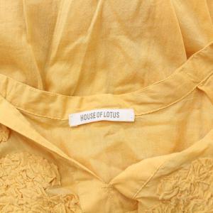 HOUSE OF LOTUS コットン フロートリーフワンピース ひざ丈 七分袖 刺繍 Vネック M イエロー