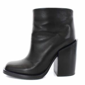 JIL SANDER JS21258 ショートブーツ スクエアトゥ チャンキーヒール レザー 36 ブラック