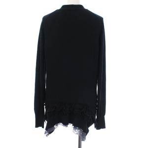 sacai 長袖 ニットカーディガン フリル レース 切替 2 ネイビー