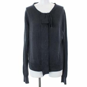 カーディガン ニット 長袖 ハイゲージ リボン ウール シルク混 44 L グレー