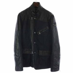 ARMANI JEANS レザージャケット ナイロン 切替 48 ブラック