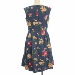 TOCCA 18SS ワンピース フレア ひざ丈 ノースリーブ 花柄 刺繍 2 ブルー