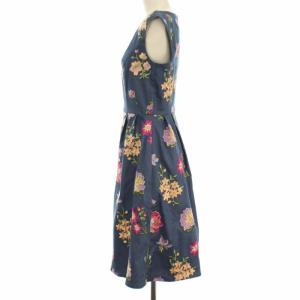 TOCCA 18SS ワンピース フレア ひざ丈 ノースリーブ 花柄 刺繍 2 ブルー