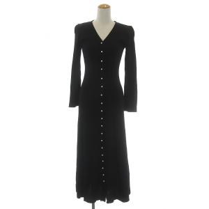 20SS リブニットワンピース ロング丈 長袖 フェイクパール 36 ブラック