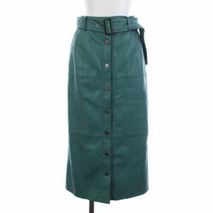 19AW エコレザー タイトスカート ロング ミモレ丈 ベルト フェイクレザー 36 S ブルー
