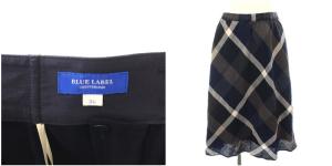BLUE LABEL CRESTBRIDGE 19SS スカート レイヤード ラップ ひざ丈 フレア 36  紺