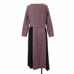 Diagram GRACE CONTINENTAL 19AW プリーツ切替チェックワンピース ロング ミモレ丈 アシンメトリー 長袖 ベルト 36 S パープル