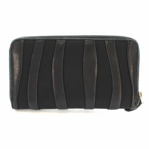 PRADA 長財布 ラウンドファスナー レザー ナイロン 切替 ブラック