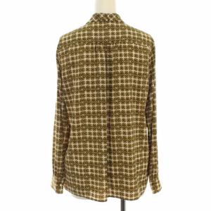 OLD ENGLAND 近年モデル ブラウス シャツ 総柄 ボウタイ とろみ素材 長袖 36 S ブラウン