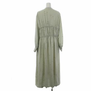 CLANE 18SS フラワーステッチワンピース 長袖 スタンドカラー 2 M グリーン 18112-5051
