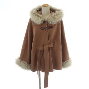 20AW ポンチョ コート フード フェイクファー ウール F ピンクブラウン