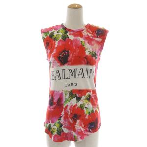 BALMAIN ノースリーブ花柄カットソー 34 レッド