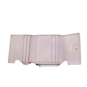 CHANEL Wホック 三つ折り財布 ココマーク ココボタン レザー ピンクベージュ