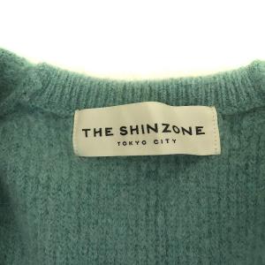 Shinzone 19AW 深Vモヘヤニット セーター プルオーバー 長袖 ウール混 F ブルー グリーン