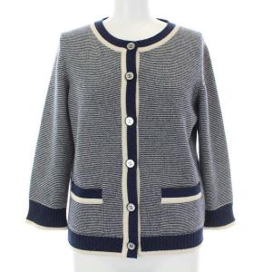 08C ニットカーディガン ココボタン カシミヤ 英国製 S 紺 白