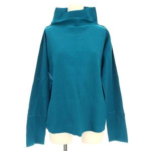 19AW カットソー プリーツ ハイネック 長袖 F ブルー