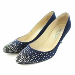 JIMMY CHOO パンプス ラウンドトゥ スエード ピンヒール スタッズ 36.5 ネイビー